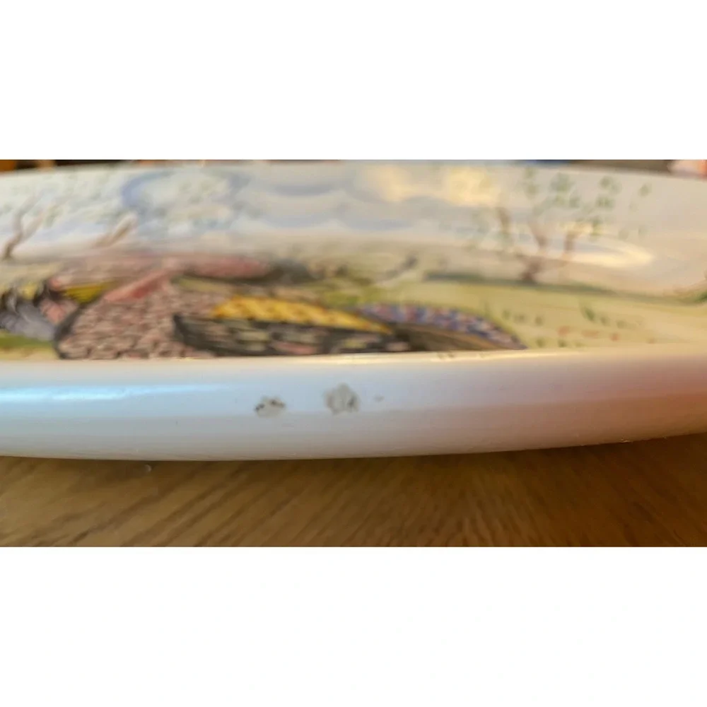 FB Co Italy Hand Painted Turkey Platter Large Oval Thanksgiving Serving Dish